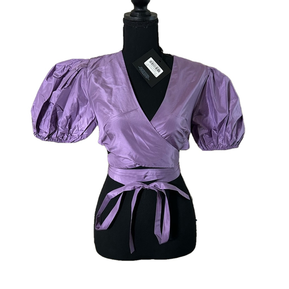 NWT Cynthia Rowley Silk Taffeta Smocked Tie Top in Purple, Size Medium
